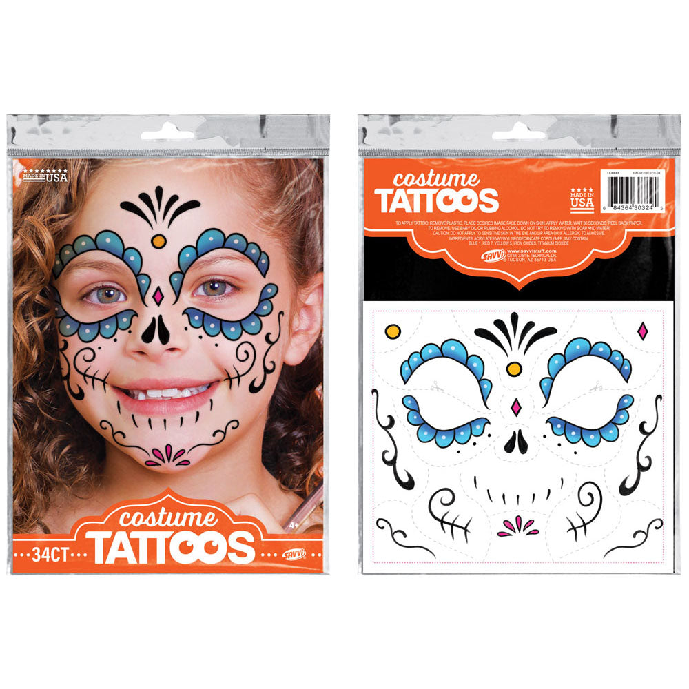 Kids Day of the Dead Costume Tattoos Assortment