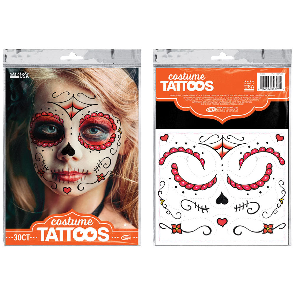 Kids Day of the Dead Costume Tattoos Assortment