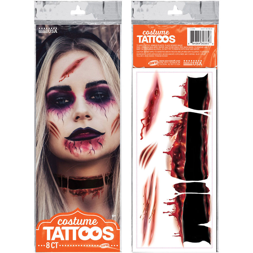 Scars and Stiches Costume Flash Tattoos Assortment